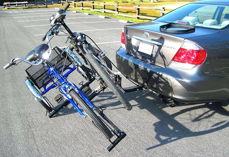 bike rack between car and trailer