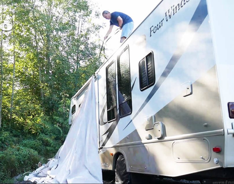 rv cover installation with straps